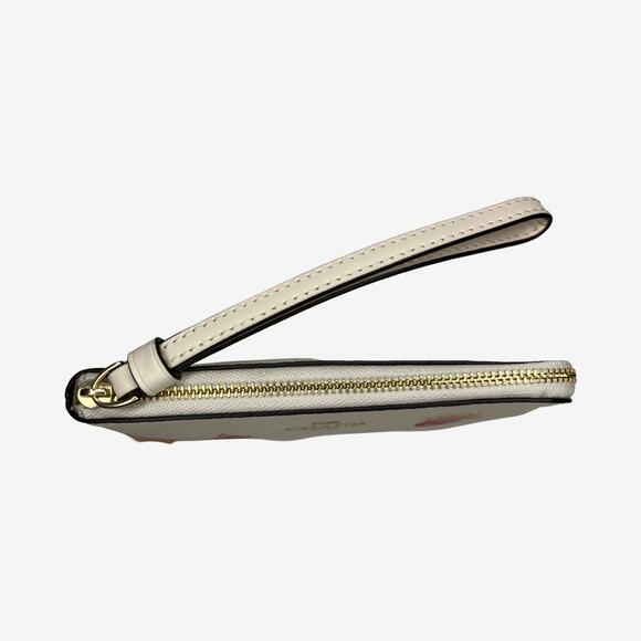 Coach Floral Print Corner Zip Wristlet In Ivory Leather With Pink Flowers - Picture 6 of 13